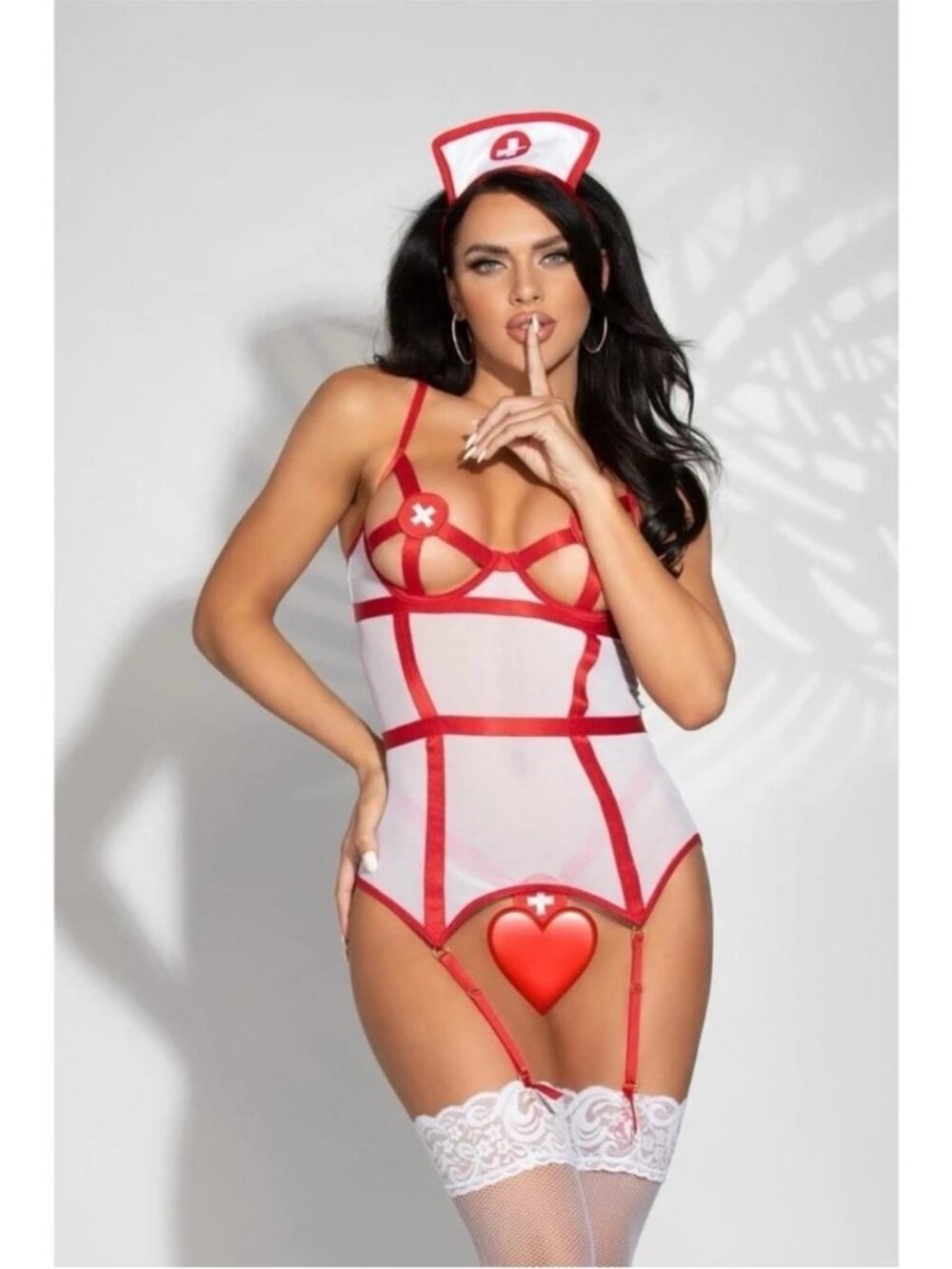 Seven 'til Midnight Red White 3-Piece Nurse Bustier Lingerie Set 11324P